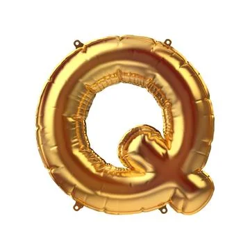 3D Render of Golden inflatable foil balloon letter Q. Party decoration element Stock Illustration