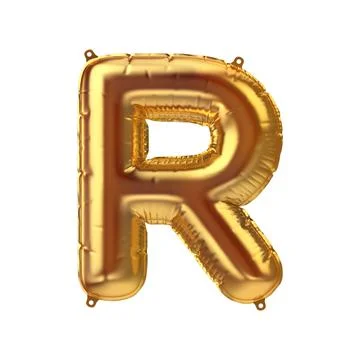 3D Render of Golden inflatable foil balloon letter R. Party decoration element Illustrazione stock