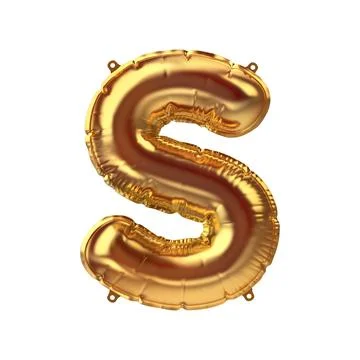 3D Render of Golden inflatable foil balloon letter S. Party decoration element Stock Illustration