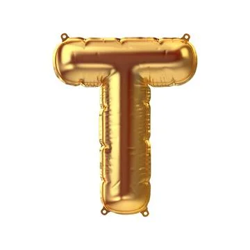 3D Render of Golden inflatable foil balloon letter T. Party decoration element Illustrazione stock