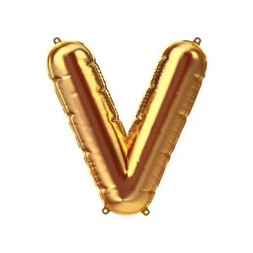3D Render of Golden inflatable foil balloon letter V. Party decoration element Stock Illustration
