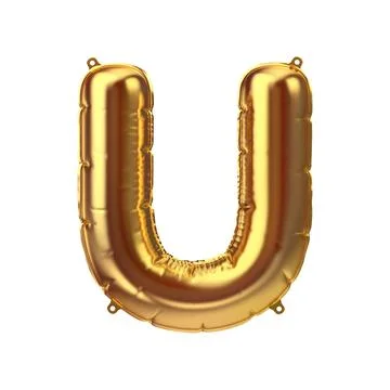 3D Render of Golden inflatable foil balloon letter U. Party decoration element Stock Illustration