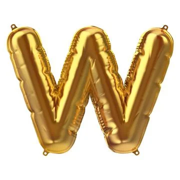 3D Render of Golden inflatable foil balloon letter W. Party decoration element Stock Illustration