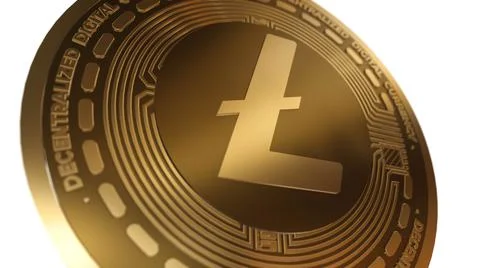 3D Render Golden Litecoin LTC Cryptocurrency Close up View Stock Illustration