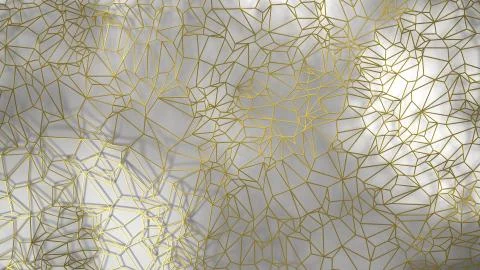 3d render, golden modern wall made by golden wire, random clusters triangle Illustrazione stock