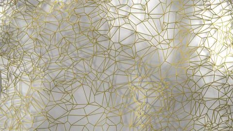 3d render, golden modern wall made by golden wire, random clusters triangle 스톡 일러스트