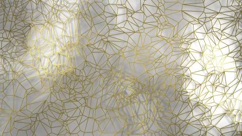 3d render, golden modern wall made by golden wire, random clusters triangle Illustrazione stock
