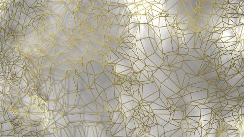 3d render, golden modern wall made by golden wire, random clusters triangle 库存插图