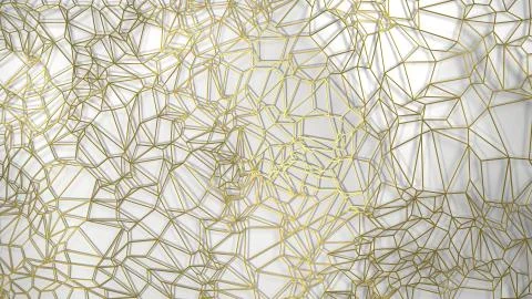 3d render, golden modern wall made by golden wire, random clusters triangle Stock Illustration