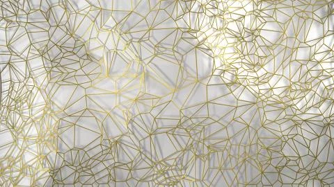 3d render, golden modern wall made by golden wire, random clusters triangle Stock Illustration