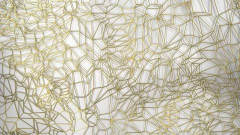 3d render, golden modern wall made by golden wire, random clusters triangle Stock Illustration