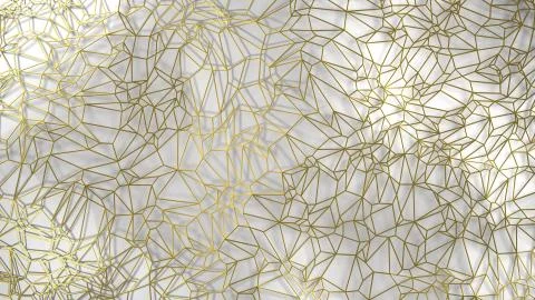 3d render, golden modern wall made by golden wire, random clusters triangle 库存插图