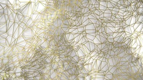 3d render, golden modern wall made by golden wire, random clusters triangle Illustrazione stock