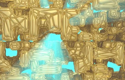 3d render, golden modern wired cube wall texture, random clusters digital Stock Illustration