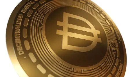 3D Render Golden Multi Collateral Dai Cryptocurrency Coin Symbol Close up Vie Stock Illustration
