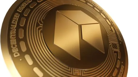 3D Render Golden NEO Cryptocurrency Close up View Stock Illustration