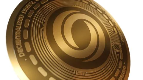 3D Render Golden Oasis Network Rose Cryptocurrency Coin Symbol Close up View Illustrazione stock