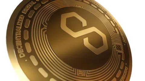 3D Render Golden Polygon MATIC Cryptocurrency Close up View Stock Illustration