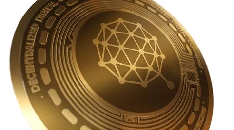 3D Render Golden Qtum Cryptocurrency Coin Symbol Close up View Stock Illustration