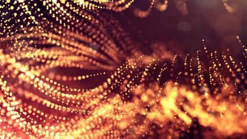 3d render of golden red glow particles in air as science fiction of microcosm or Illustrazione stock