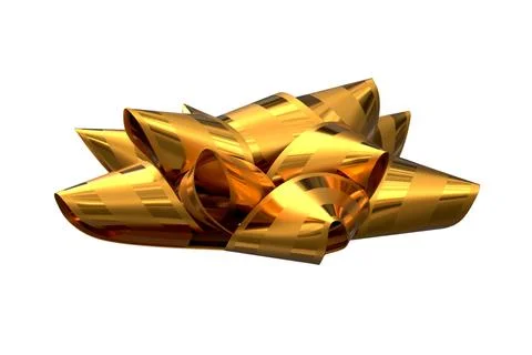 3D Render of golden ribbon bow isolated on white Stock Illustration