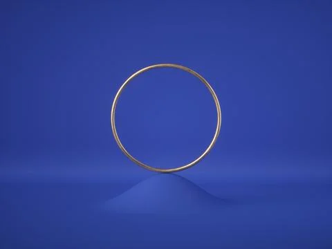 3d render, golden ring, blank round frame placed on hill Stock Illustration