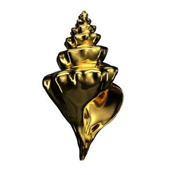 3d render Golden Shell isolated white background Illustrazione stock
