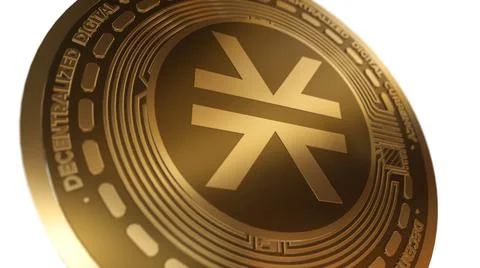 3D Render Golden Stacks STX Cryptocurrency Coin Symbol Close up View 스톡 일러스트