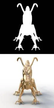 3d render. Golden statue of a Chinese dragon from the front. Muzzle with long Stock Illustration