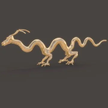 3d render. Golden statue of a very long Chinese dragon Stock Illustration