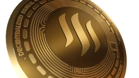 3D Render Golden Steem Cryptocurrency Close up View Stock Illustration