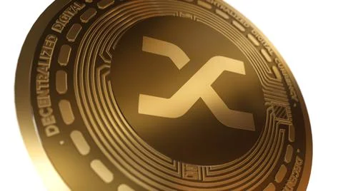 3D Render Golden Synthetix Network SNX Cryptocurrency Close up View Stock Illustration
