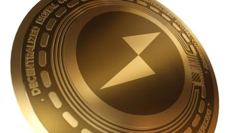 3D Render Golden THORchain RUNE  Cryptocurrency Coin Symbol Close up Stock Illustration