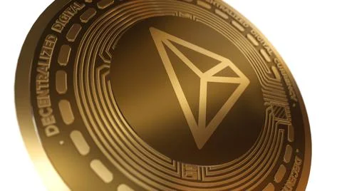 3D Render Golden Tron TRX Cryptocurrency Close up View イラスト素材