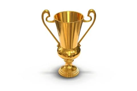 3D render of golden trophy cup isolated on white Illustrazione stock