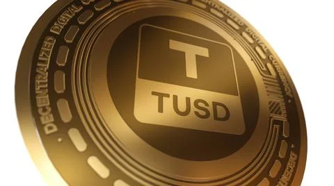 3D Render Golden TrueUSD TUSD Cryptocurrency Coin Symbol Close up View イラスト素材