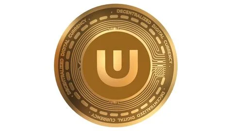 3D Render Golden  Ultra Uos Cryptocurrency Coin Symbol Close up Stock Illustration