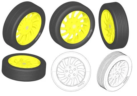 3d render: golden wheel Stock Illustration
