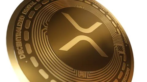 3D Render Golden XRP Ripple Cryptocurrency Close up View イラスト素材