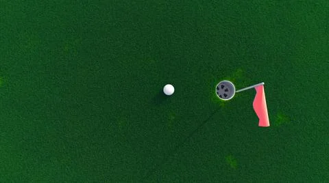 3d render golf ball rolls across the course into a hole top view Stockillustratie