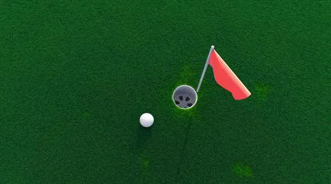3d render golf ball rolls across the course into a hole top view Stockillustratie