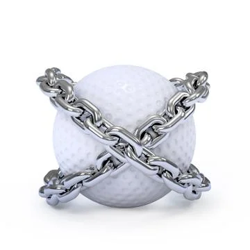 3d render of a golf ball wrapped in chains Stock Illustration