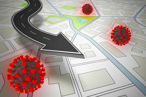 3d render of Gps navigator showes points with high number of covid-19 contagi Stock Illustration