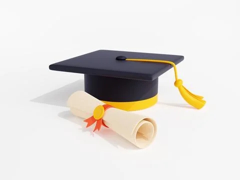 3d render graduation cap with diploma certificate イラスト素材