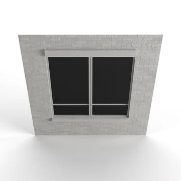 3D render of a gray brick building tile with a window isolated on the white back Stock Illustration