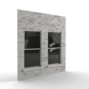 3D render of a gray brick building tile with a window isolated on the white back Stock Illustration