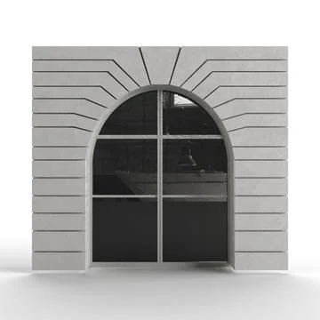 3D render of a gray brick building tile with a window isolated on the white back Ilustración de archivo