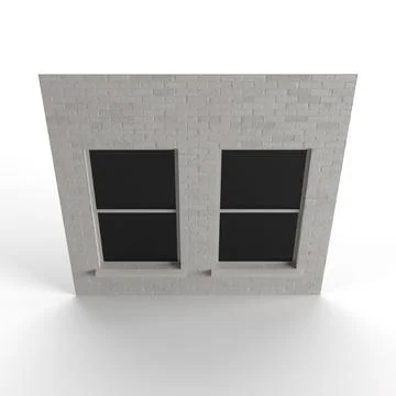 3D render of a gray brick building tile with a window isolated on the white back Ilustración de archivo