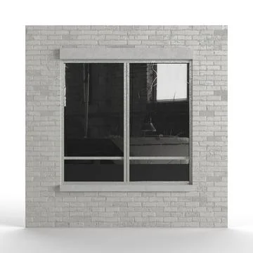 3D render of a gray brick building tile with a window isolated on the white back Ilustración de archivo