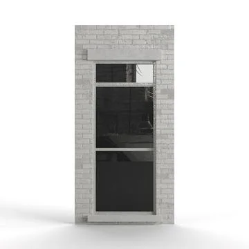3D render of a gray brick building tile with a window isolated on the white back Ilustración de archivo